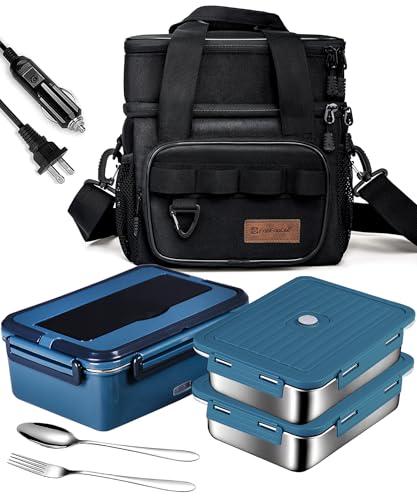 FanFanOK Electric Lunch Box Food Heater 80W Heated LunchBoxes for Adults Work/Car/Truck/Home, 1.8L Portable Food Warmer Heating Lunchbox with Insulated Lunch Bag 12V 24V 110V