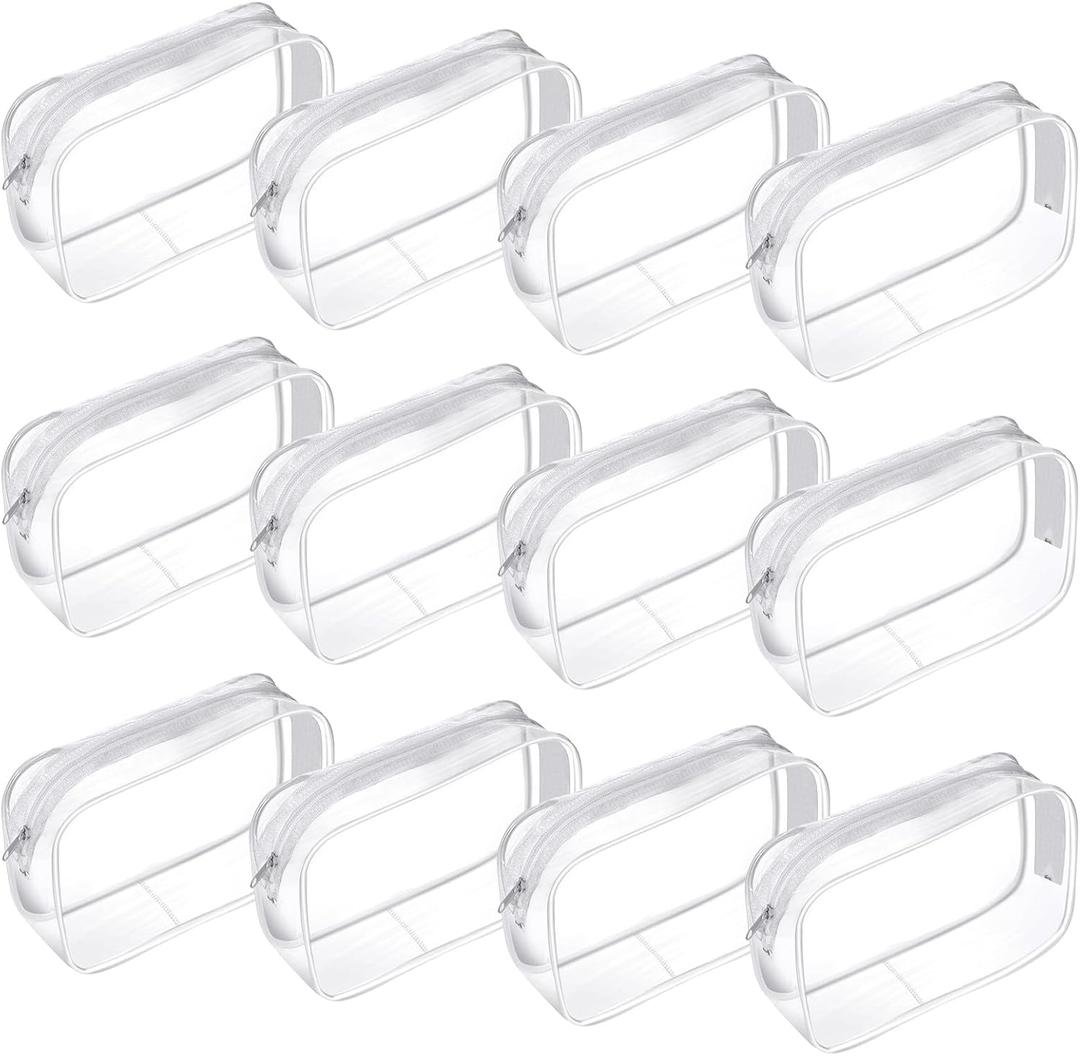 12 Pieces Clear Cosmetic Makeup Bags with Zipper PVC Zippered Clear Toiletry Carry Pouch Travel Size Plastic Waterproof Portable Transparent Organizer Case for Men and Women Traveling and Organizing