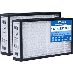 2-Pack MERV 13 Air Filters, Replacement for Lennox X6670 Pleated Furnace Filter, 16x25x5 (Actual 15-3/4" x 24-3/4" x 4-3/8"), Easy Install & Space-Saving