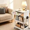 3 Tier Rolling Cart with Wheels and Drawers,Utility Storage Organizer Cart with Fabric Bag & Silent Casters for Nail Art, Makeup, Book, Nursery, Dorm Room Essentials and Kitchen, White