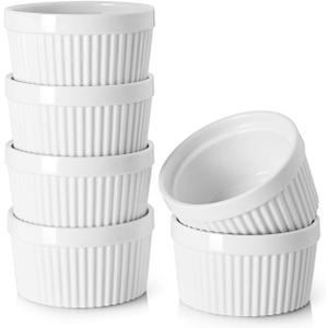 DOWAN 12 oz Porcelain Ramekins Bowls for Souffle, Creme Brulee, French Onion Soup, Classic Style Ramekins for Baking Oven Safe, Set of 6, White