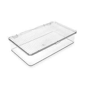 Isaac Jacobs Small Stackable Organizer Bin (10.75” x 6.5” x 2.4”) w Hinged Lid Clear Storage Box Home Office School Fridge Bathroom Kitchen Pantry Container BPAFree Food Safe (Small Clear)