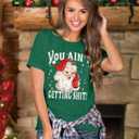 Christmas Shirts for Women Funny Merry Xmas Holiday Short Sleeve Tee Tops (Green, M)