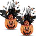 Giegxin 2 Pack Halloween Table Centerpieces Decorations 14'' x 10'' Artificial Flowers Pumpkin with Berries Jack O Lantern Tabletop for Home Kitchen Indoor Outdoor Haunted Party Holiday