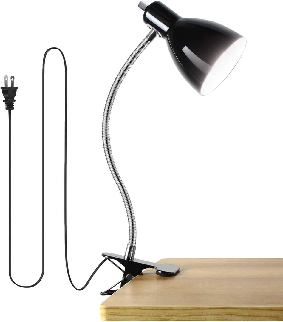 Desk lamp Eye-Caring Table Lamps, 360Rotation Gooseneck Clip on Lamp Reading Light Portable Reading Book Light Clamp Study Desk Lamps for Bedroom and Office Home Lighting (Black)