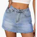 ELLEVEN Denim Skirt with Shorts Mini Skort - Casual Jean Skirts with Raw Hem & Pockets XS