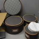 Hard Shell China Storage Containers – 5 Piece Set for Storing Dinner Plates, Salad Plates, Mugs, Quilted Dividers for Safe Moving and Seasonal Storage, Grey with Brown Edging