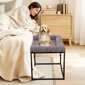 Bedside Dog Bed for Small Dogs & Cats, Height Adjustable Cosleeper Pet Bed Next to Human Bed, Elevated Frame with Washable Cushion, Stable Bed Attachment for Puppies & Kittens