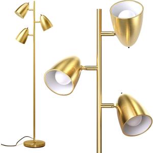 addlon Tree Floor Lamp with 3 Adjustable Rotating Lights and Matching LED Bulbs, Standing Tall Pole Lamps for Living Room, Bedroom, Home, Office - Brass Gold