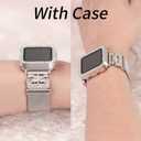 Magnetic Band for Women Compatible with Apple Watch Band 38mm 40mm 41mm 42mm 44mm 45mm 46mm Milanese Stainless Steel Loop with Bling Protective Case, Dressy Metal Strap Replacement iWatch Band (Starlight)