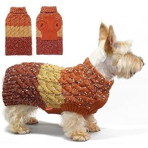 KYEESE Dog Sweaters for Small Dogs Male Color Block Pet Sweater with Fuzzy Thread Knitted Turtleneck Small Dog Sweater Knitwear Pet Sweater Fall Winter Dogs Clothes, Brown, M