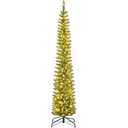 GOFLAME 7FT Pre-Lit Pencil Christmas Tree, Slim Artificial Xmas Tree with Folding Metal Stand, 499 Branch Tips, 200 Warm LED Lights, Space-Saving Holiday Decoration Xmas Tree for Home, Office, School