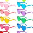 12 Pairs Heart Shaped Sunglasses Candy Color Rimless Fun Heart Glasses for Women Party Favors