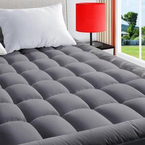 Mattress Pad Quilted Fitted Mattress Cover Pillow Top Mattress Topper Breathable Mattress Protector,Grey , Twin XL /Twin Extra Long 39" x 80"