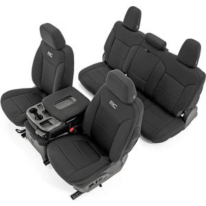 Rough Country Neoprene Seat Covers for Chevy Silverado/GMC Sierra 1500 (20192026) w/Rear Cup Holder - Waterproof, UV-Resistant, Foam Padded, Front & Rear Row Cover Set Rough Country Neoprene Seat Covers for Chevy Silverado/GMC Sierra 1500 (20192026) w/Rear Cup Holder - Waterproof, UV-Resistant, Foam Padded, Front & Rear Row Cover Set