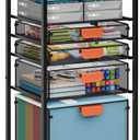 Marbrasse Rolling File Cart with 4 Storage Drawers, Mobile File Cabinet on Lockable Wheels, Hanging Filing Cabinet Organize, Under Desk Utility Cart for Home Office