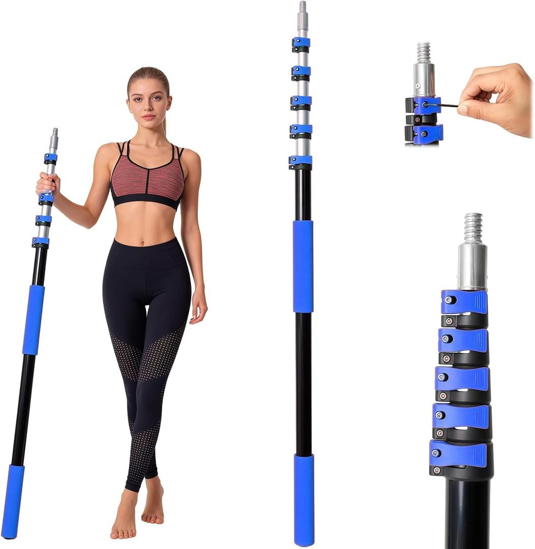 30FT Reach Telescopic Extension Pole-5-24FT Multi-Purpose Extension Pole with Easy Flip Lock, Universal Twist-on Metal Tip, Lightweight Sturdy Aluminum Paint Roller Extension Pole for Window Cleaning