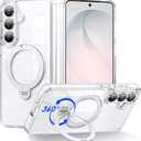 for Samsung Galaxy S26 Case with Magnetic Stand, White | Crystal Clear Case,Rigorous Drop Protection, Great Grip Feeling, Slim Shockproof Phone Cover