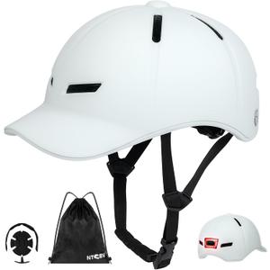 Bike Helmet Adult Men/Women-USB Rechargeable Rear Light CPSC/ASTM Certified 2 Removable Liners Adjustable Lightweight Baseball Cap Style for Youth Road&Mountain Biking Skating Scooter (XL(23.2-24.8in/59-63cm), Matte White)