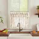 jinchan Floral Linen Kitchen Curtains with Attached Valance 24 Inch Length Farmhouse Cafe Tier Curtains for Living Room Bathroom Rustic Half Window Light Filtering Small Drapes 2 Panels Taupe