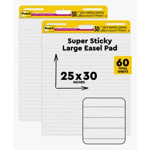 Post-it Super Sticky Easel Pad, 30 Sheets Per Pad, 4 Pads, Large, White Lined, Premium Self Stick Flip Chart Paper, Teacher Anchor Chart, Super Sticking Power