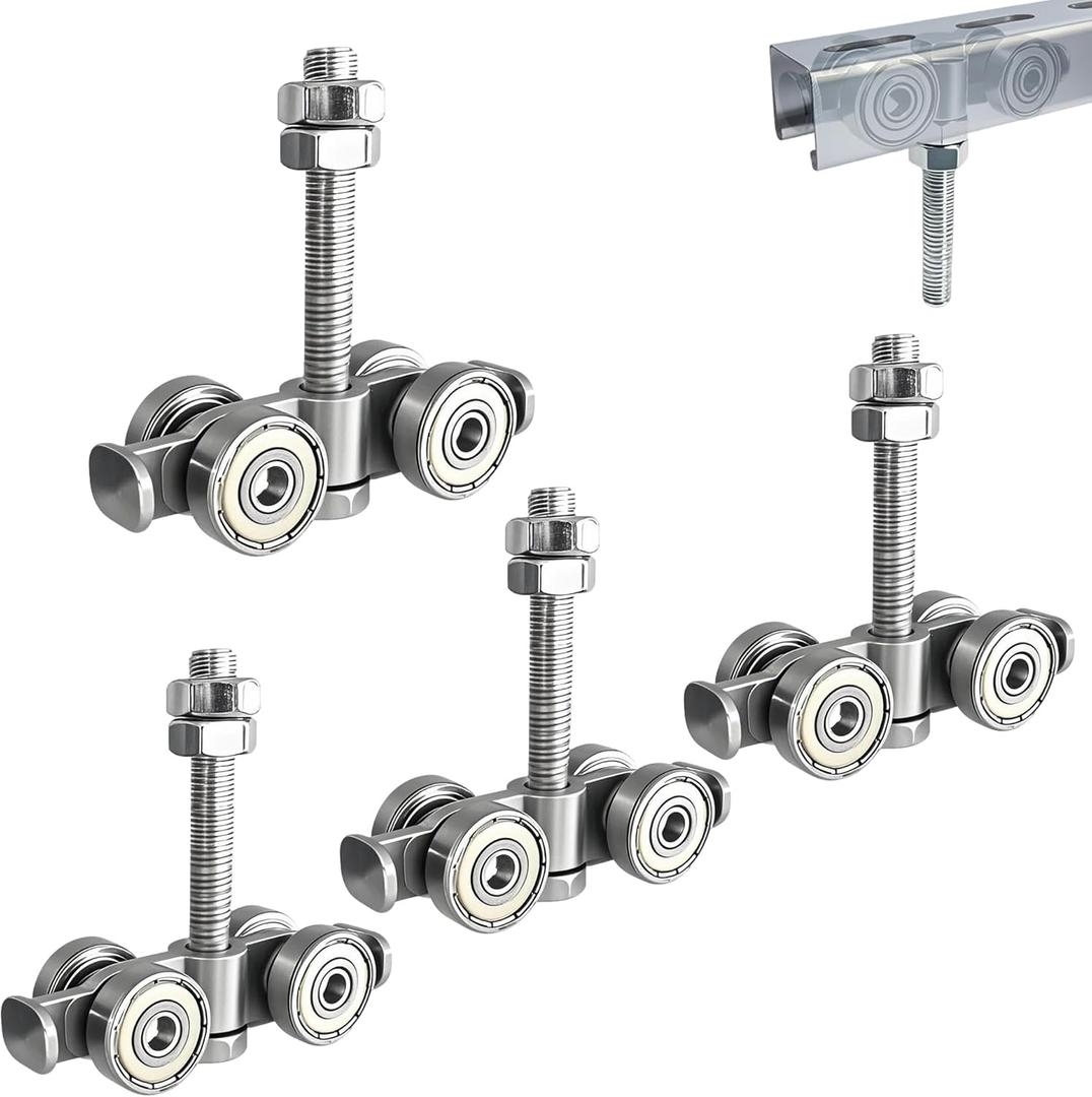 4 Wheel Rolley Assembly Silent Rollers Wheel for 1-5/8" Wide and All 1-5/8" or Taller Rail Hanging Track, Track Roller Used for Barn or Shed Sliding Doors4 Pack
