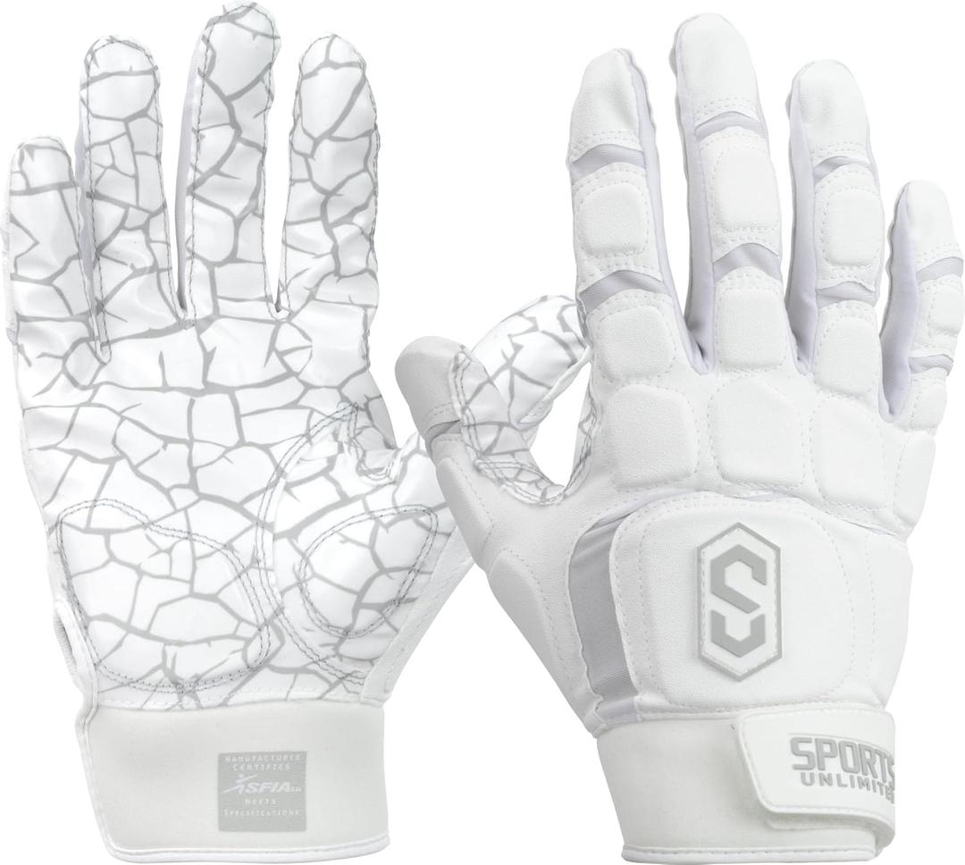 Sports Unlimited Max Clash Lineman Adult/Youth Padded Football Gloves, Lineman Football Gloves, Men's and Boys Offensive/Defensive Line (XX-Large, White)