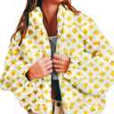 Esmeling Womens Long Sleeve Cropped Sherpa Fleece Plaid Jacket Casual Chunky Teddy Fleece Outerwear (Medium, Yellow)