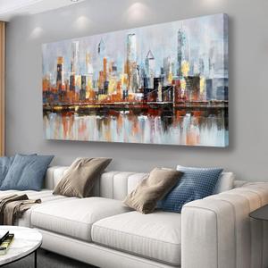 Yuaxker Large Abstract City Canvas Wall Art Black and Gold Art Wall Decor Modern Minimalist Space Canvas Painting Artwork for Living Room Bedroom Dining Room Office Home Decor 30x60 inch