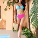 HYTENSUN High Waisted Bikini Sets for Women Swim Suit 2025 Modest Colorblock Bathing Suits Swimwear (Medium, 207 Rosy+blue)