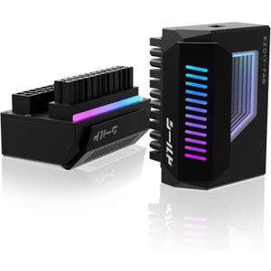 EZDIY-FAB Shield 24-Pin Angle Adapter with Infinity Mirror ARGB Light,ATX 24 Pin Power Connector, 5V 3pin ARGB Sync-180 Degree-Black-1 Pack