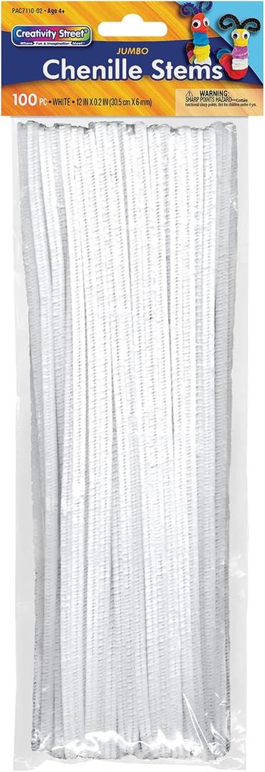 Creativity Street Chenille Stems/Pipe Cleaners 12 Inch x 6mm 100-Piece, White