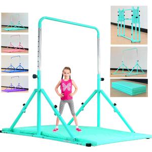 MARFULA Foldable Gymnastic Bar for Kids Ages 3-12, 9 Height Levels, 200 lbs Weight Capacity, 5 Ft Length Gymnastic Kip Bar with Mat, Gymnastic Equipment for Home and Gym Center Indoor Outdoor Use