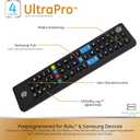 UltraPro Universal Remote Control for Samsung, Vizio, LG, Sony, Sharp, Roku, Apple TV, RCA, Panasonic, Smart TVs, Streaming Players, Blu-ray, DVD, 4-Device, Preset for Samsung, Black, 44235