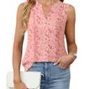 VALOLIA Pink Blouses for Women: Sleeveless Blouse - Work Tank Tops for Women Office - Womens Dress Tank Tops for Work Pink Flower X-Large (XL)