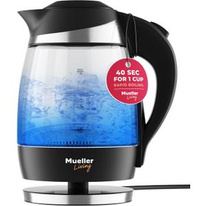 Mueller Living Electric Kettle, Electric Tea Kettle for Boiling Water, 1500W SpeedBoil with Automatic Shutoff, 1.8L Cordless with LED Light, Borosilicate Glass Tea Kettle Pot Water Heater, BPA Free