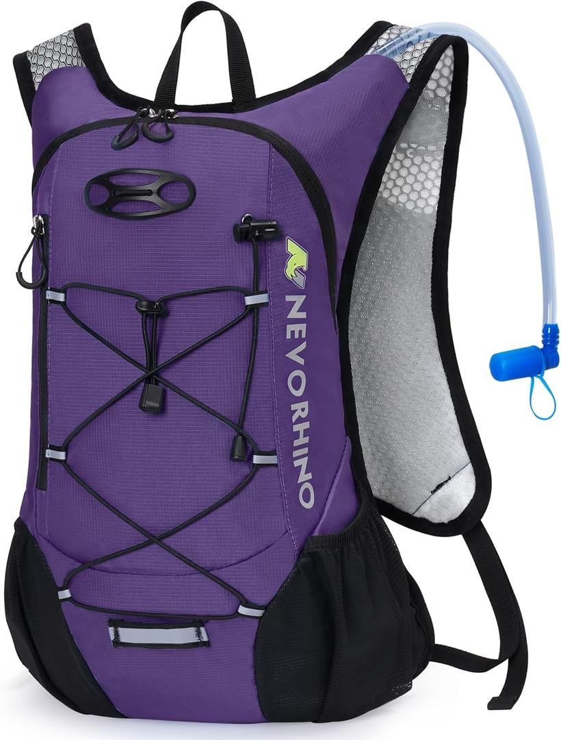 Lightweight Hydration Backpack, Running Backpack with 2L Water Bladder, Hydro Water Daypack for Cycling Hiking Rave for Men Women (Purple)
