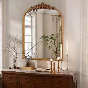 LOVNAHO Vintage Arched Gold Mirror 19x27, Baroque Traditional Ornate Gold Antique Wall Mirror for Bathroom, Entryway, Fireplace, Hallway, Large Arched Wall Mirror for Home Decor (Bronze, 19x27)