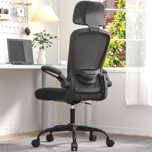 Ergonomic Office Chair for Long Hours & Back Pain Relief  Adjustable Lumbar Support & Headrest, High-Density Foam Cushion, Flip-Up Armrests, Perfect for Work & Study, Black