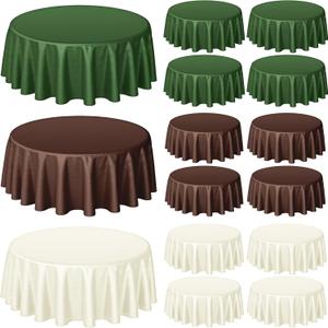 Buryeah 12 Pcs 84 Inch Woodland Round Plastic Table Cloth Sage Green and Brown Waterproof Disposable Tablecloth Circle Table Covers for Bridal Wedding Birthday Party Gender Reveal Baby Shower