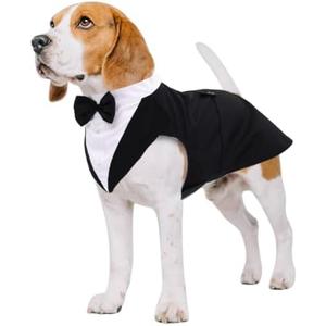 Kuoser Dog Tuxedo Dog Suit and Bandana Set, Dogs Tuxedo Wedding Party Suit, Doggy Prince Bow Tie Shirt Formal Pet Wedding Attire for Medium Dogs Golden Retriever Samo Bulldogs, Medium