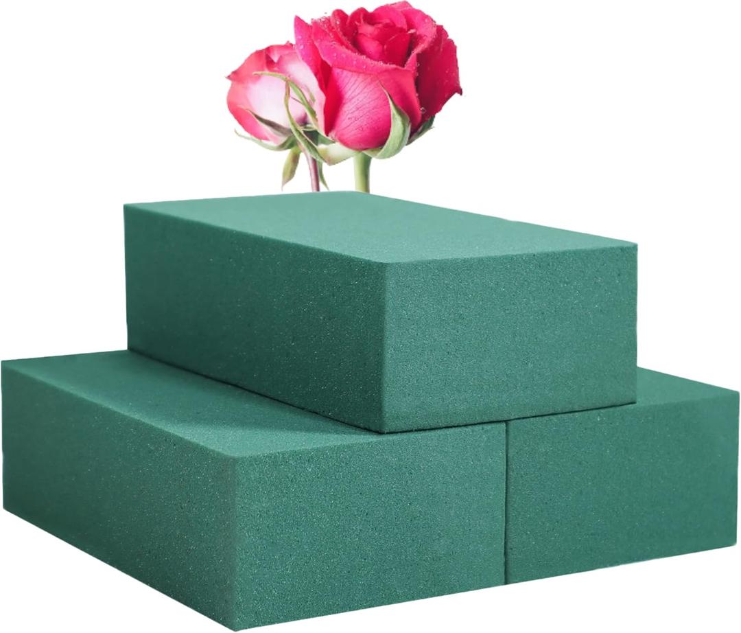 FLOFARE Pack of 3 Floral Foam Blocks Each (6"L x 3.38"W x 1.85"H) Green Wet & Dry Flower Foam for Fresh & Artificial Flower Arrangement, Plant Foam, Florist Supplies for DIYs, Arts, Crafts & Weddings