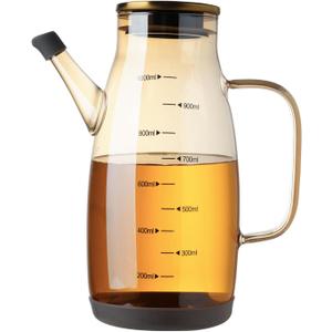 Large Glass Oil Dispenser Bottle for Kitchen Cooking Recipiente Para Aceite De Cocina Olive Oil Vinegar Dispenser Cruet Stainless Steel Lid No Drip Liquid Container (Champagne, 34oz /1000ml)