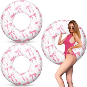 ShinyRelief Pink Bow Pool Float Inflatable Pool Float Tube 48 Inch Large Bow Swimming Rings Swim Rings with Sprinkles Pink Bow Pool Floatie Blow Up Swimming Raft for Adults Beach Party Supplie
