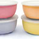 Elk and Friends Stainless Steel Bowls + Silicone Sleeve and Storage Lid | Baby, Toddler, Kids | Cereal & Snack Bowls | Storage Containers | Dishwasher Safe | 4 Pack (Blush/Lilac/Lemon/Peach)