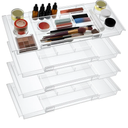 4pack Shallow Expandable Drawer Organizer, Adjustable 12.5”–20” Clear Plastic Drawer Organizer Tray for Vanity Bathroom Desk Kitchen Drawers, Multi Compartment Storage