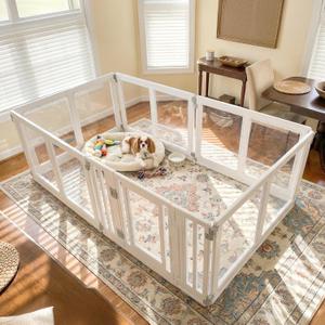 Clear Acrylic Dog Playpen with Door, Transparent Puppy Playpen for Small and Medium Puppies, Easy Assemble Pet Fence Indoor with Safety Lock (White, 69.3 x 35 x 22.4 Inch)