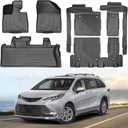 Floor Mats & Cargo Liner for 2021-2025 Toyota Sienna (Only for 8 Seats) | All Weather TPE Floor Liners Custom Fit Sienna LE XLE Heavy Duty Car Mats 1st & 2nd & 3rd & Trunk Mat Accessories Black