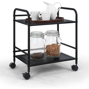 SunnyPoint 2-Tier Metal Rolling Utility Cart  Mobile Storage Shelf with Caster Wheels  Small Space Organizer for Home, Office, Bedroom, Kitchen (BLK)