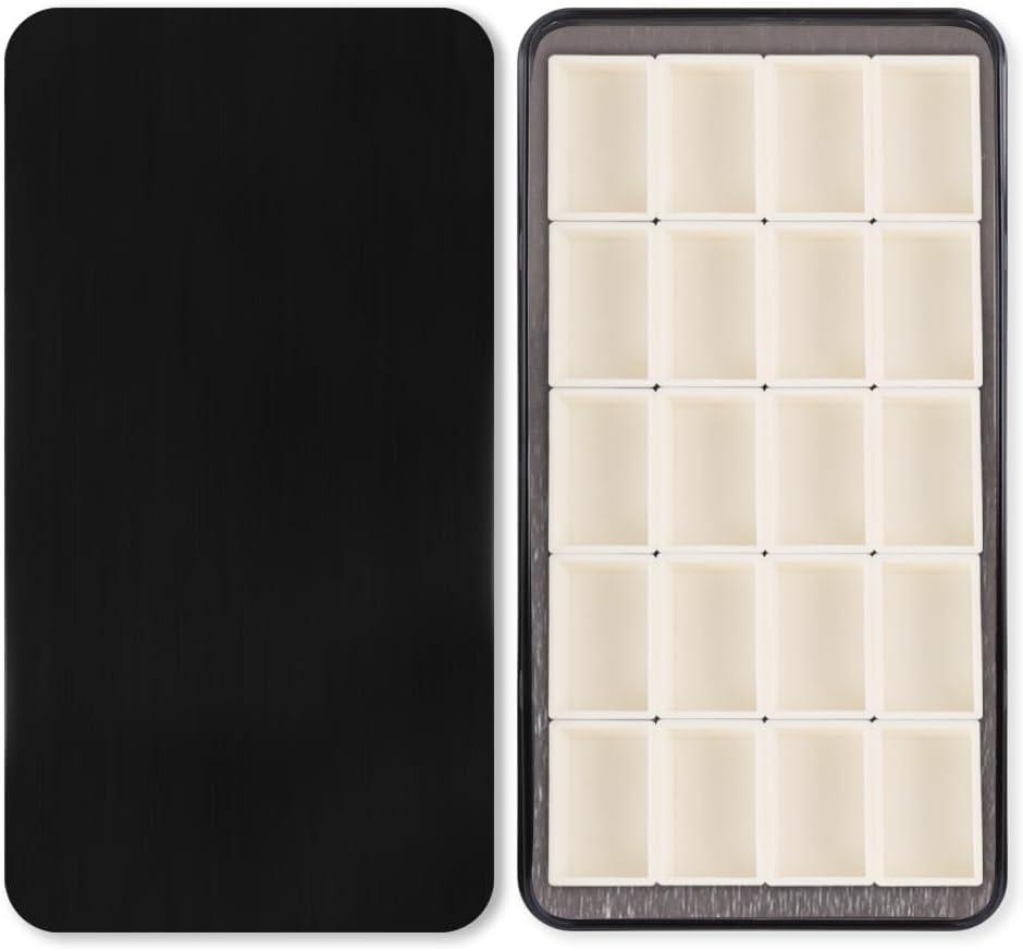 Portable Watercolor Paint Palette with Tins, Lightweight Empty Full Pans with Magnetic Squares, Metal Paint Tray Palettes for Travel, Acrylics Painting and Art, 20Full Pans,Black